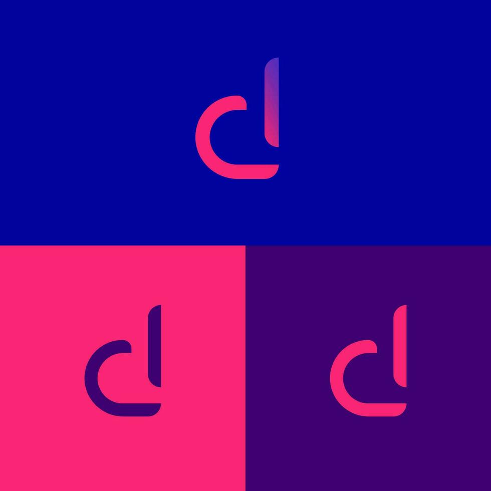logo huruf d, bergaya monogram berwarna gradien merah - biru vector
