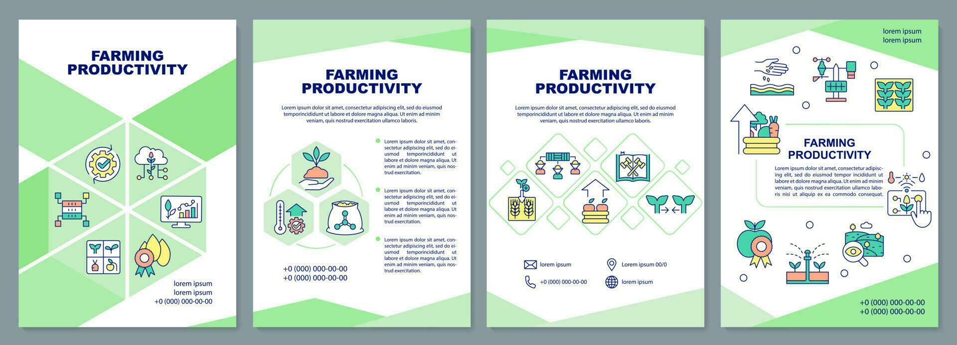 Farming productivity brochure template. Agribusiness. Leaflet design with linear icons. Editable 4 vector layouts for presentation, annual reports