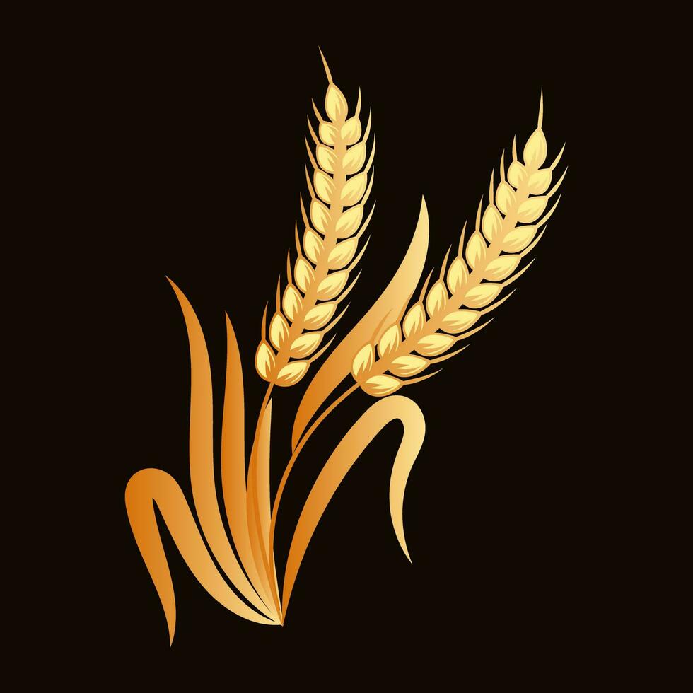 Spikelets of wheat, rye, barley, golden design. Decor element, logo, icon, vector