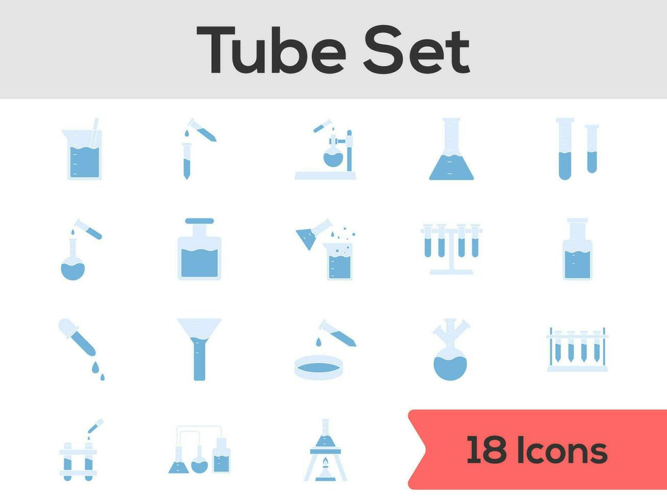 Set Of Lab Tube Icon Set In Blue Color. vector