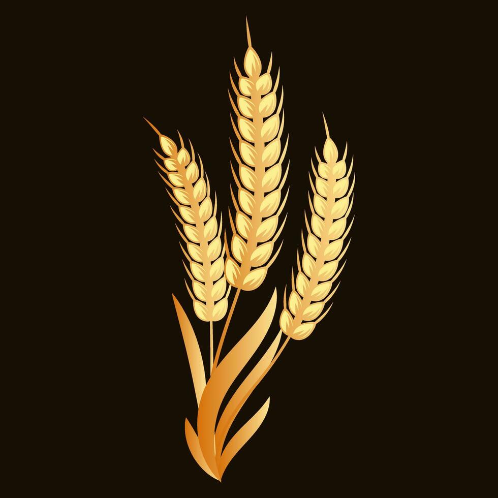 Spikelets of wheat, rye, barley, golden design. Decor element, logo, icon, vector