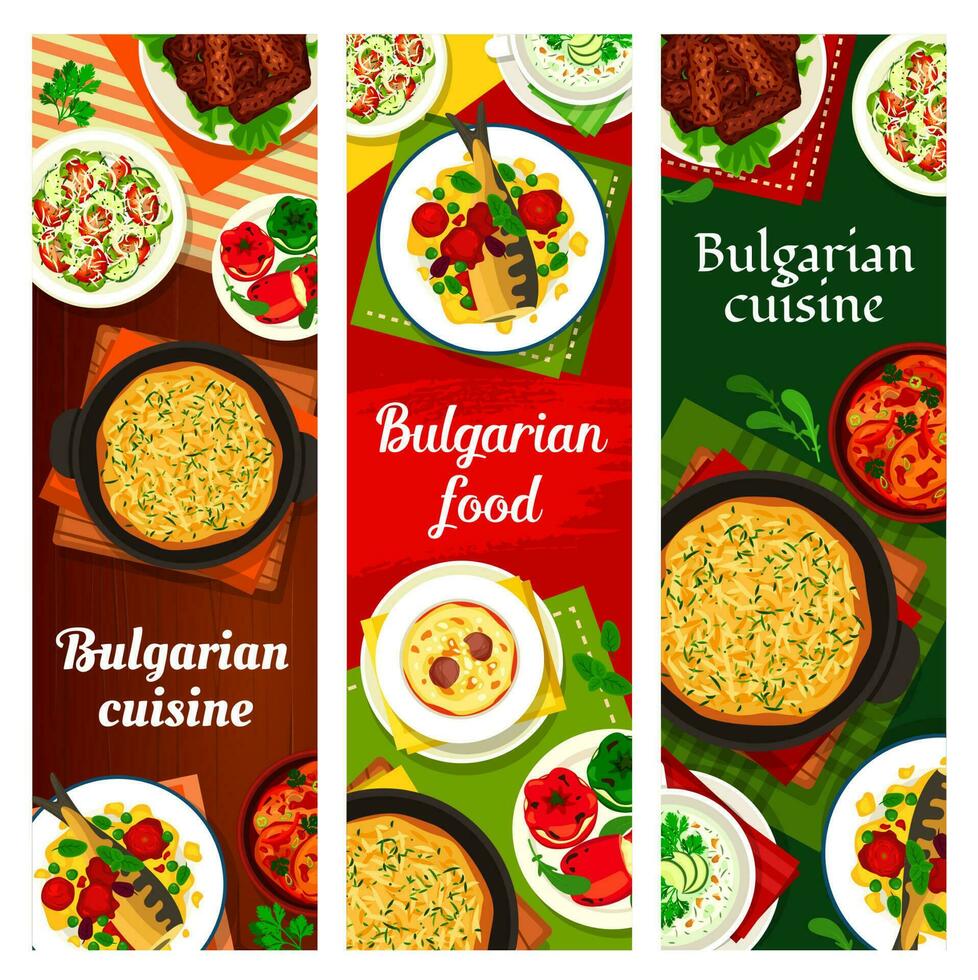 Bulgarian food cuisine menu dishes, meals banners vector