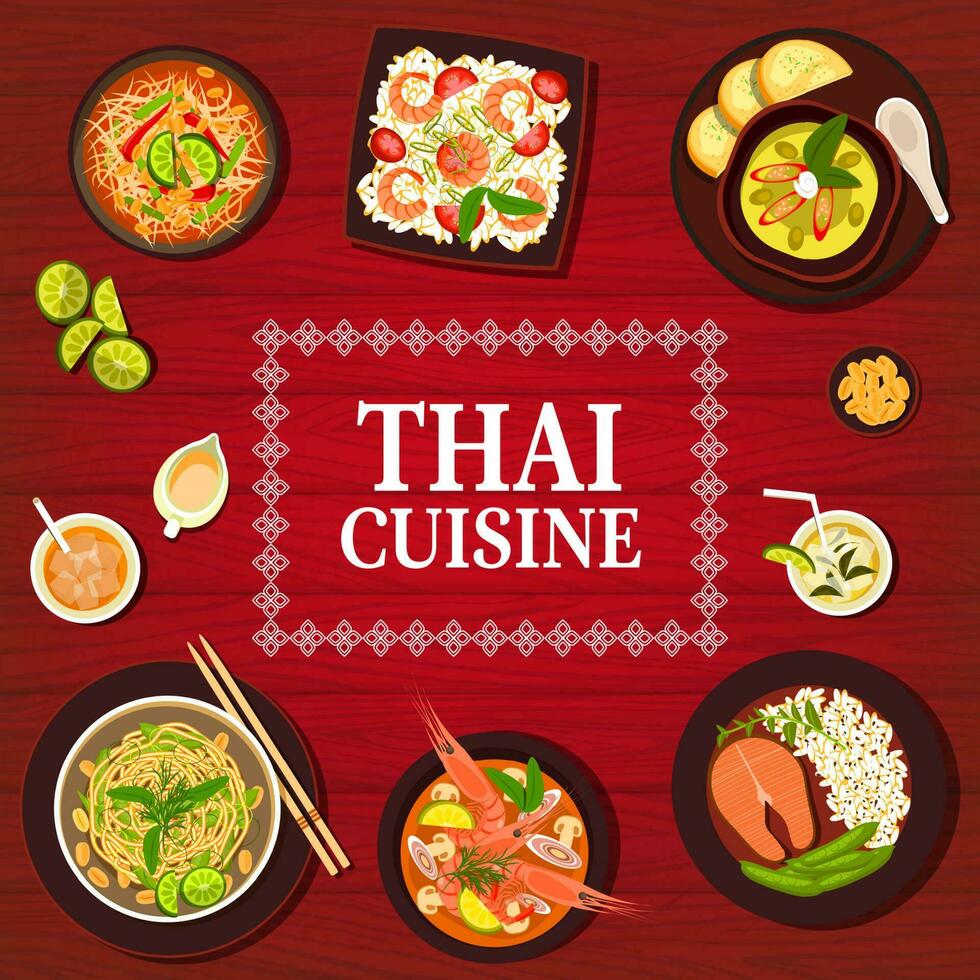 Thai food, Thailand dishes, authentic cuisine menu vector