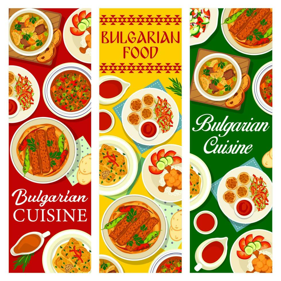 Bulgarian food cuisine banners, dishes menu meals vector