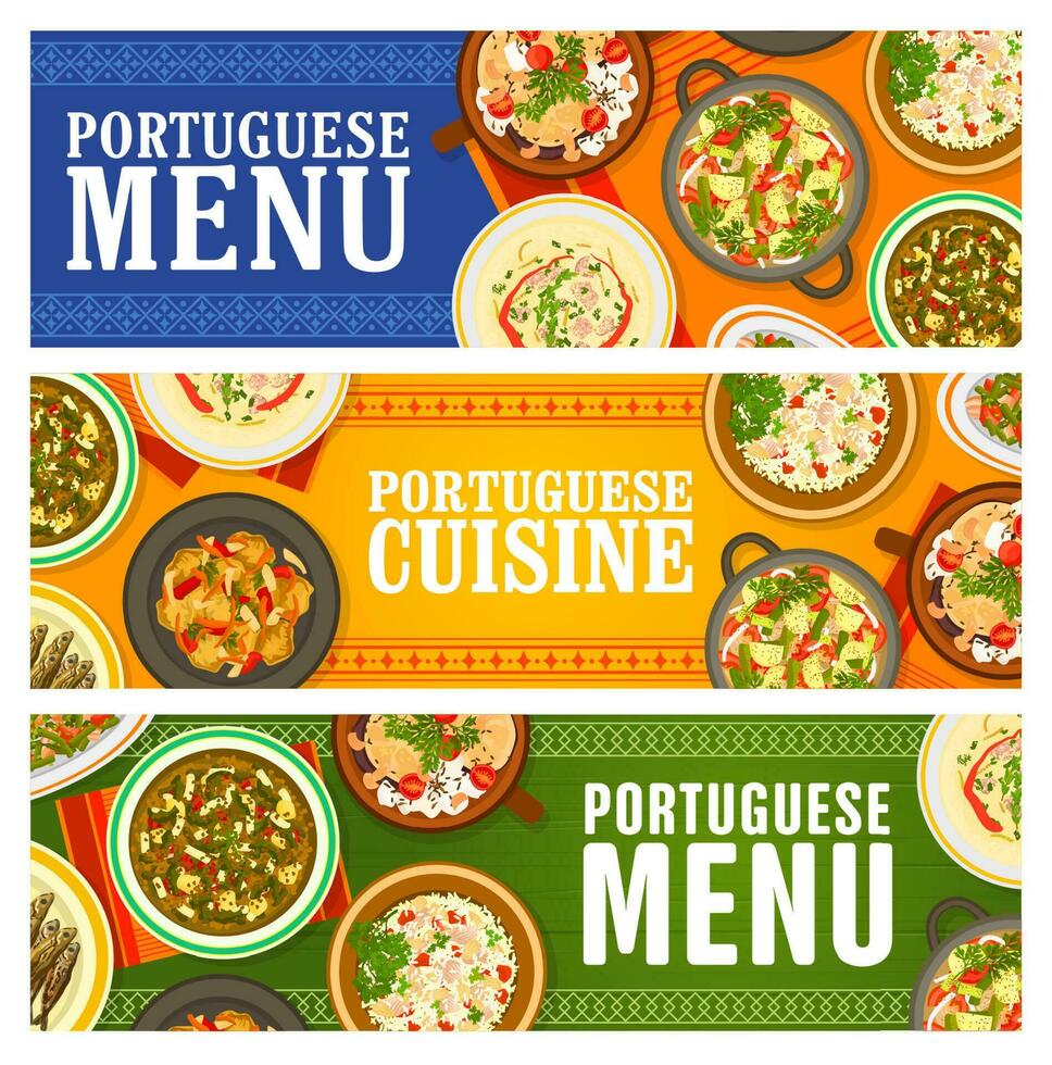 portugués comida restaurante menú comidas pancartas vector