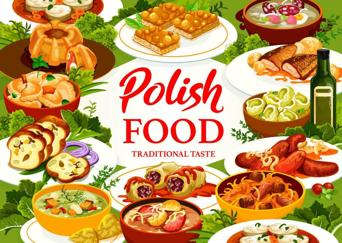 Polish food restaurant meals and dishes poster vector