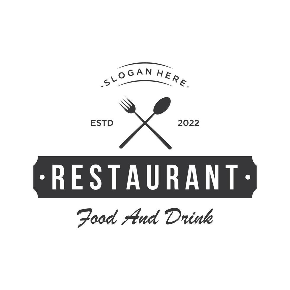 Retro restaurant emblem.Logo design cutlery template and hand drawn vintage style restaurant typography. vector