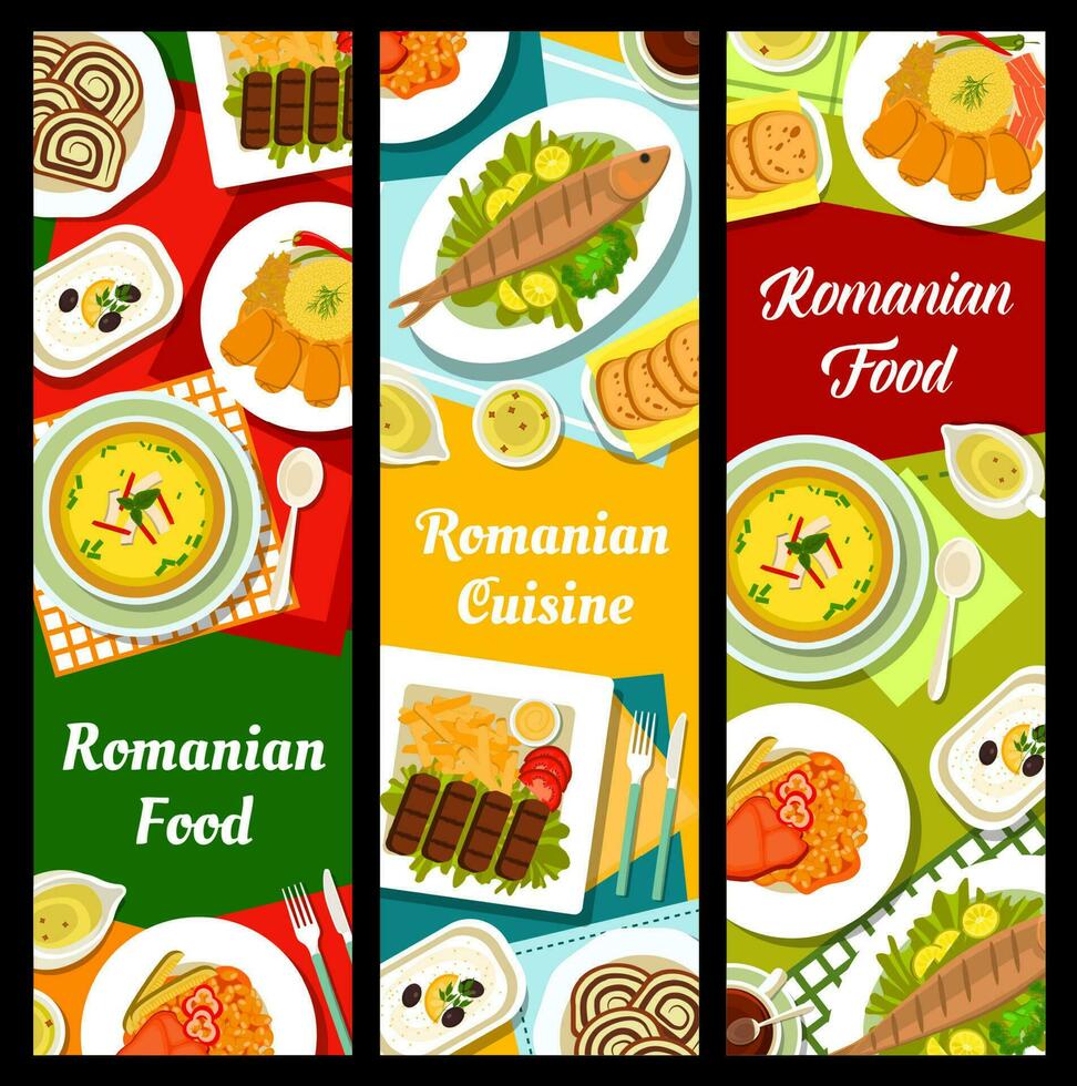 Romanian food restaurant meals vertical banners vector