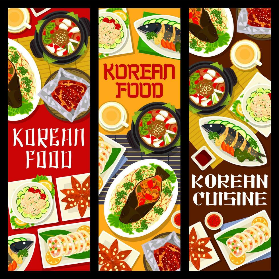Korean food banners, Asian food restaurant menu vector