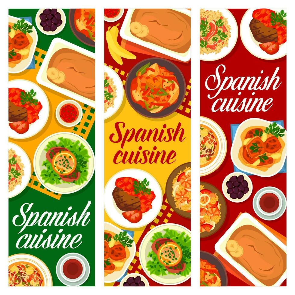 Spanish cuisine vector banners, food dishes