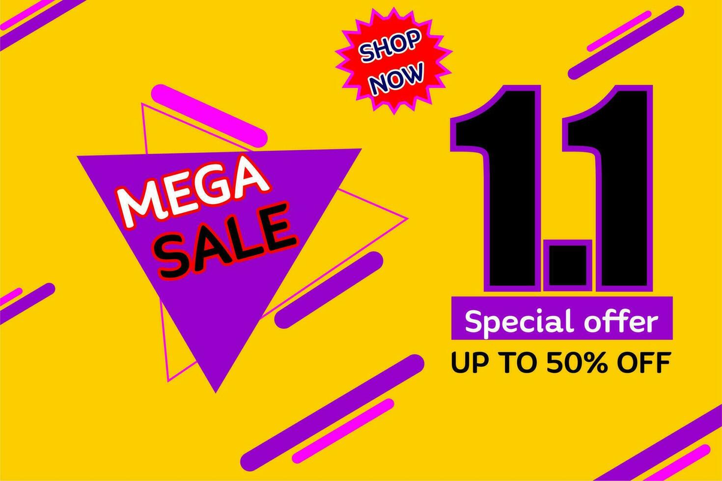 Vector 1.1 Mega Sale for Poster or banner .1 January sale banner design templates for social media and website,Special Offer Sale 50 percent Off .