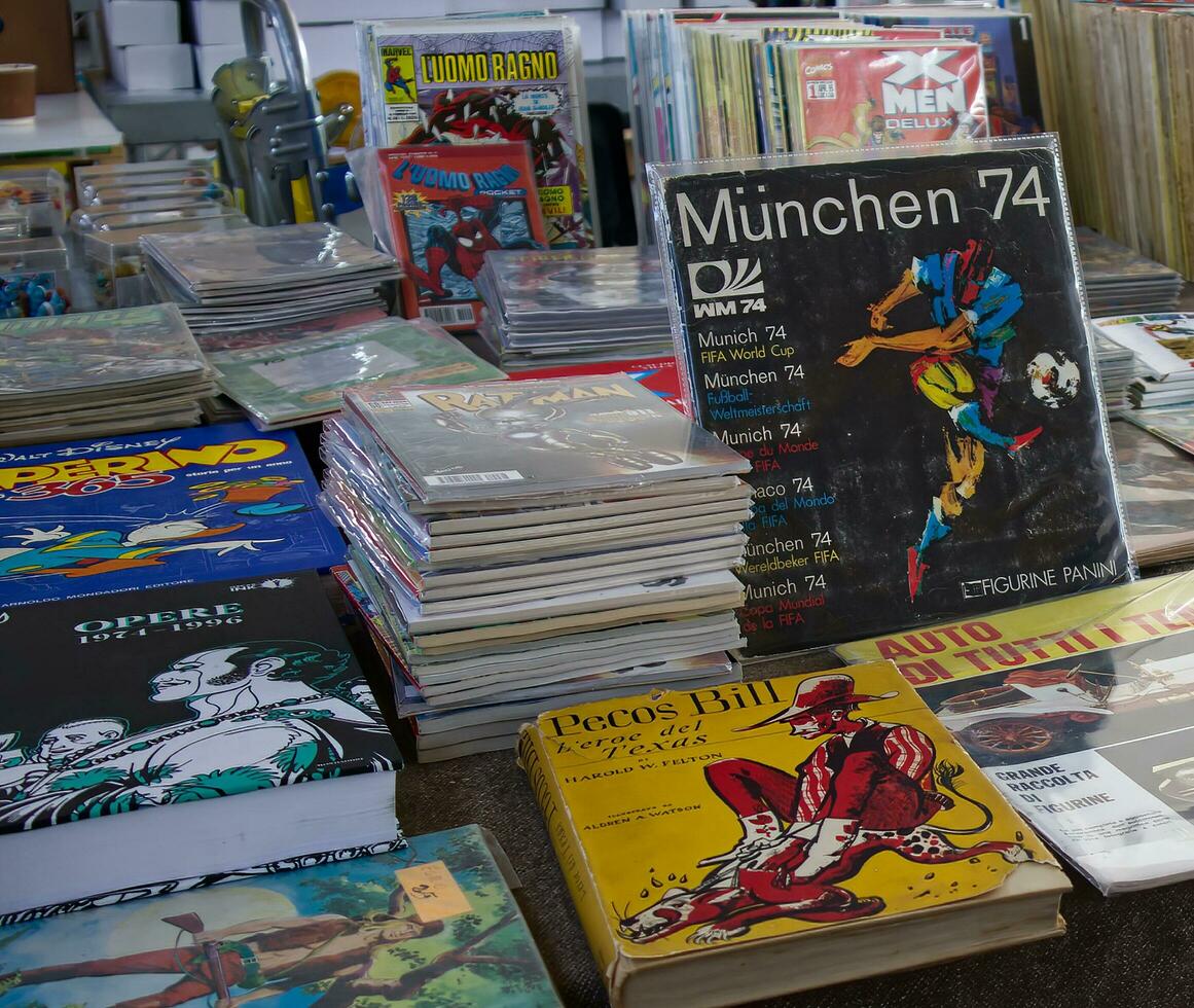 Bologna, Italy, May 7, 2023 Fiera del fumetto in Bologna. Historic comic market. Italy. photo