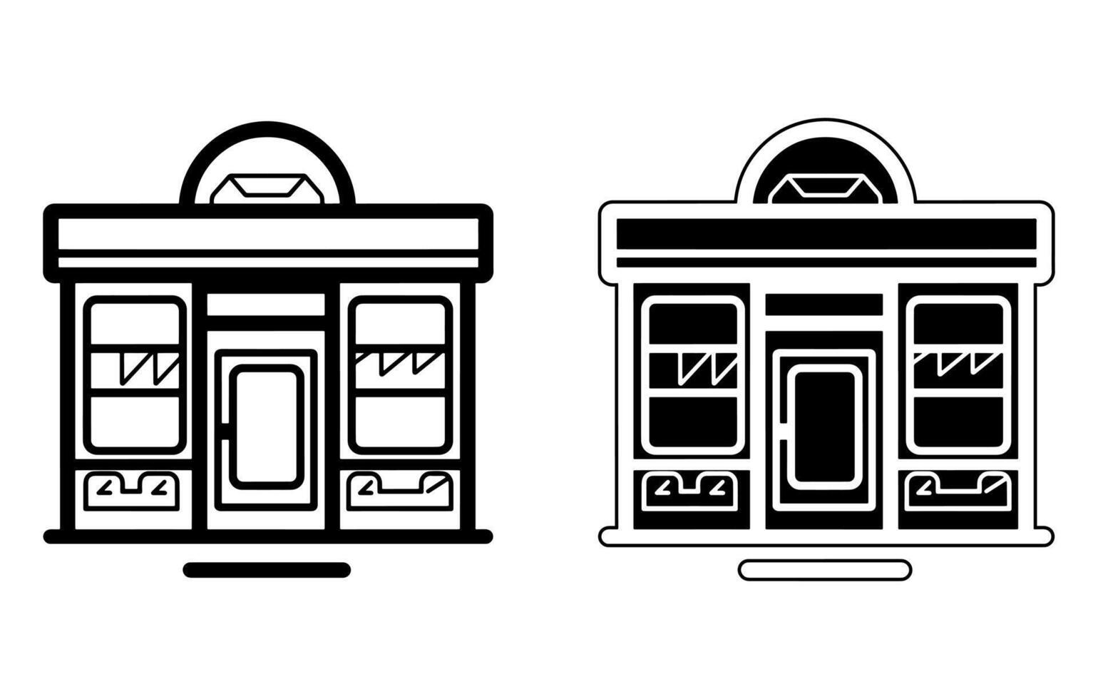 tienda edificio icono conjunto, en línea Tienda plano línea icono colocar. vector ilustración incluido simbolos en línea tienda icono vector.