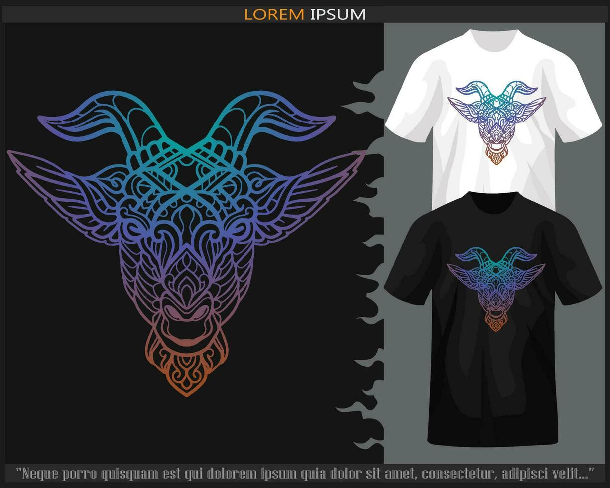 gradient Colorful goat head mandala arts illustration isolated on black and white t shirt. vector