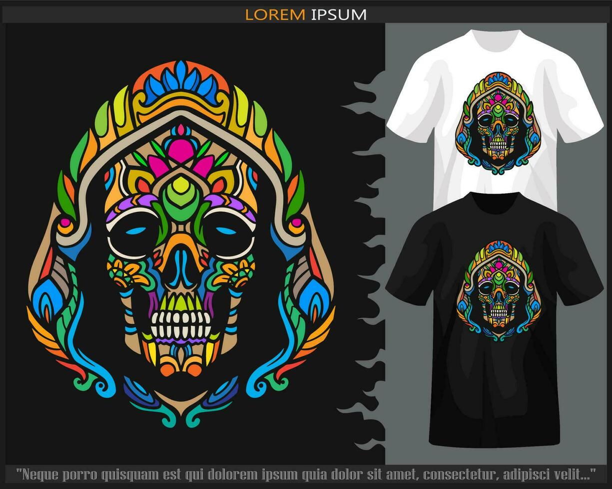 Colorful Skull head mandala arts isolated on black and white t shirt. vector