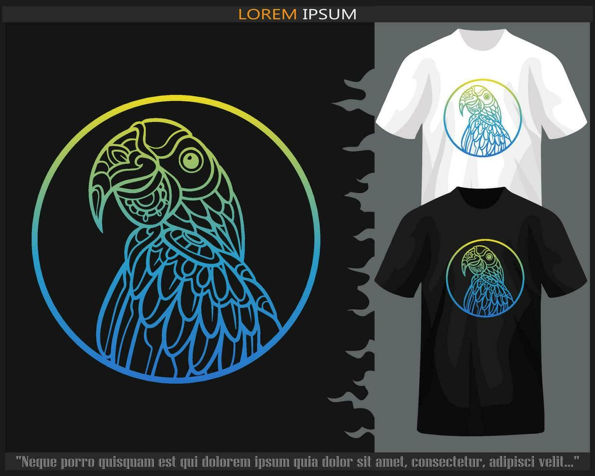 Gradient Colorful Hyacinth macaw mandala arts isolated on black and white t shirt. vector