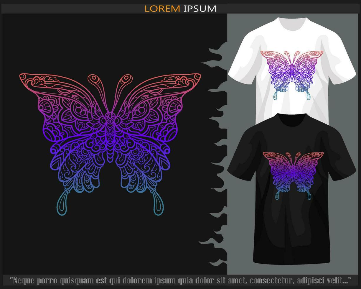 Gradient Colorful Butterfly mandala arts isolated on black and white t shirt. vector