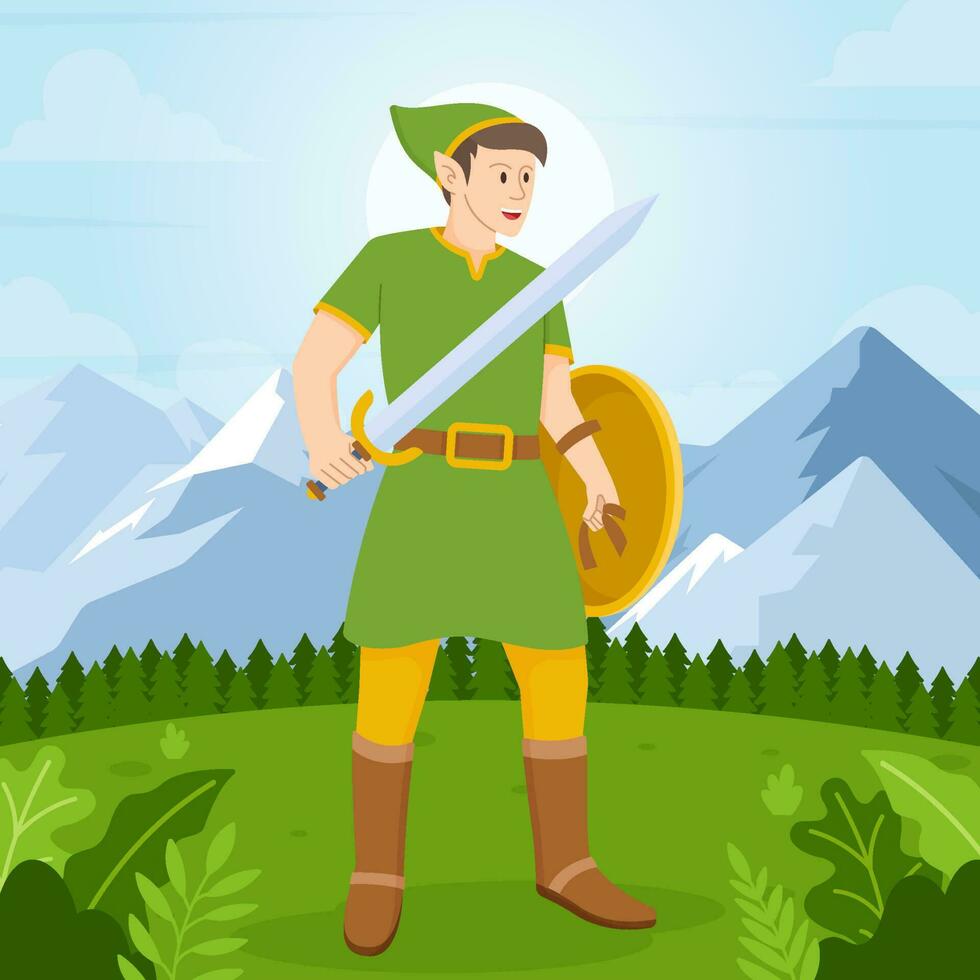 Elf Warrior Holding Sword and Shield Concept vector