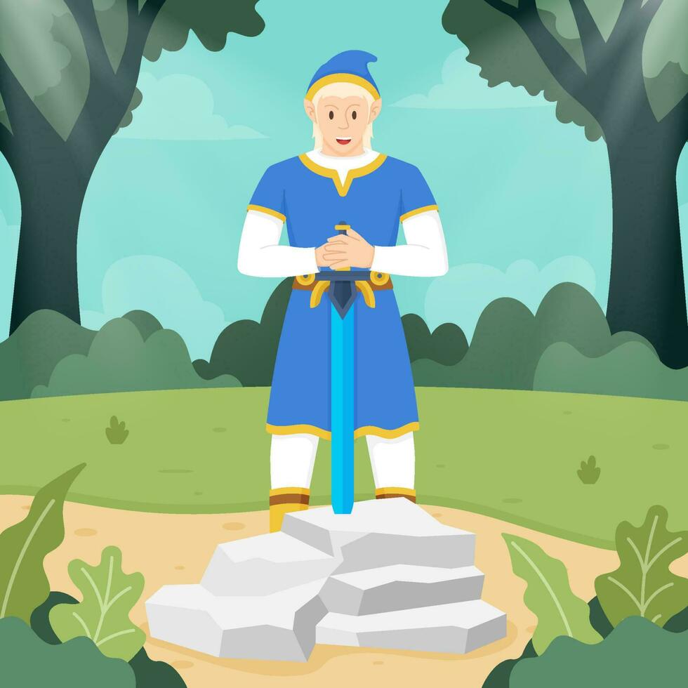 Elf Swordsman in the Forest Concept vector