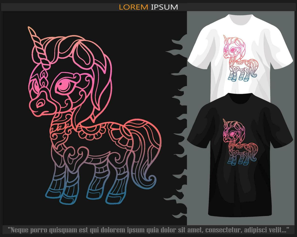 gradient Colorful Unicorn mandala arts isolated on black and white tshirt. vector