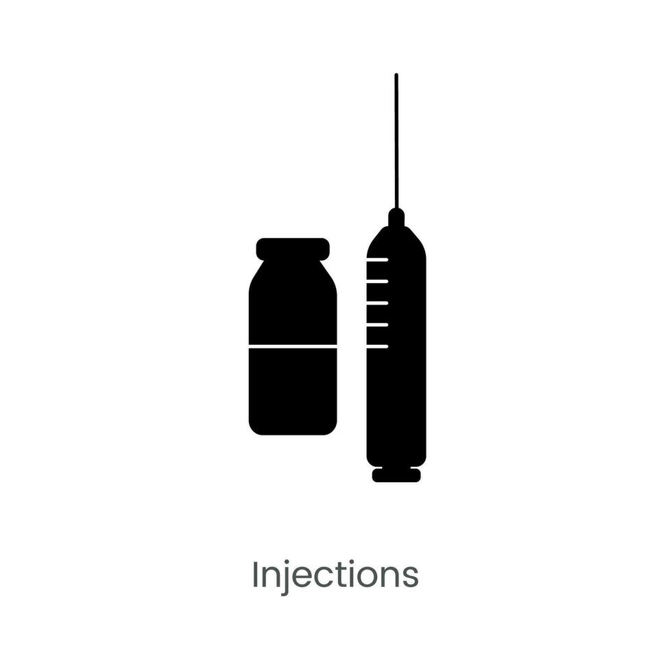 Injection icon with syringe and ampoule,glyph vector illustration.