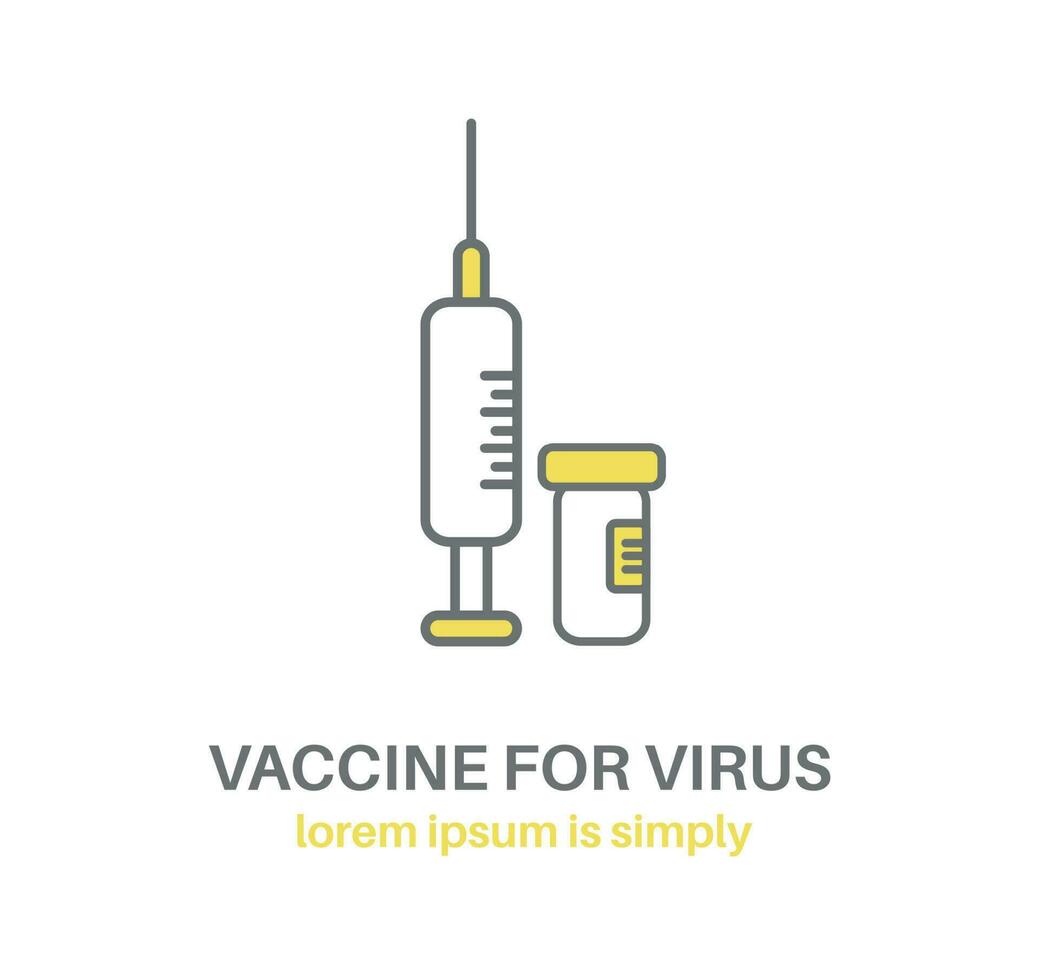 Icon. Vaccine against the virus. Syringe and medicine bottle. Vector illustration.