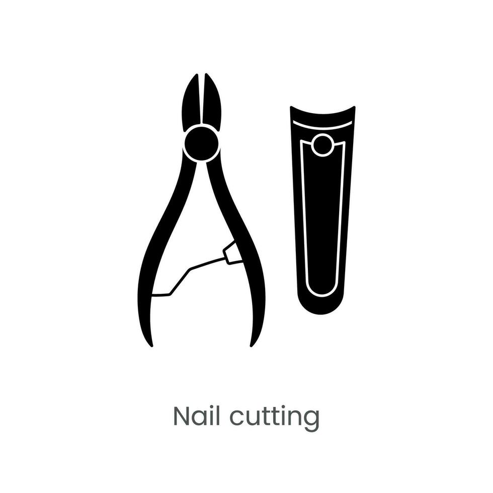 Icon with nail clipping tools, glyph vector illustration.