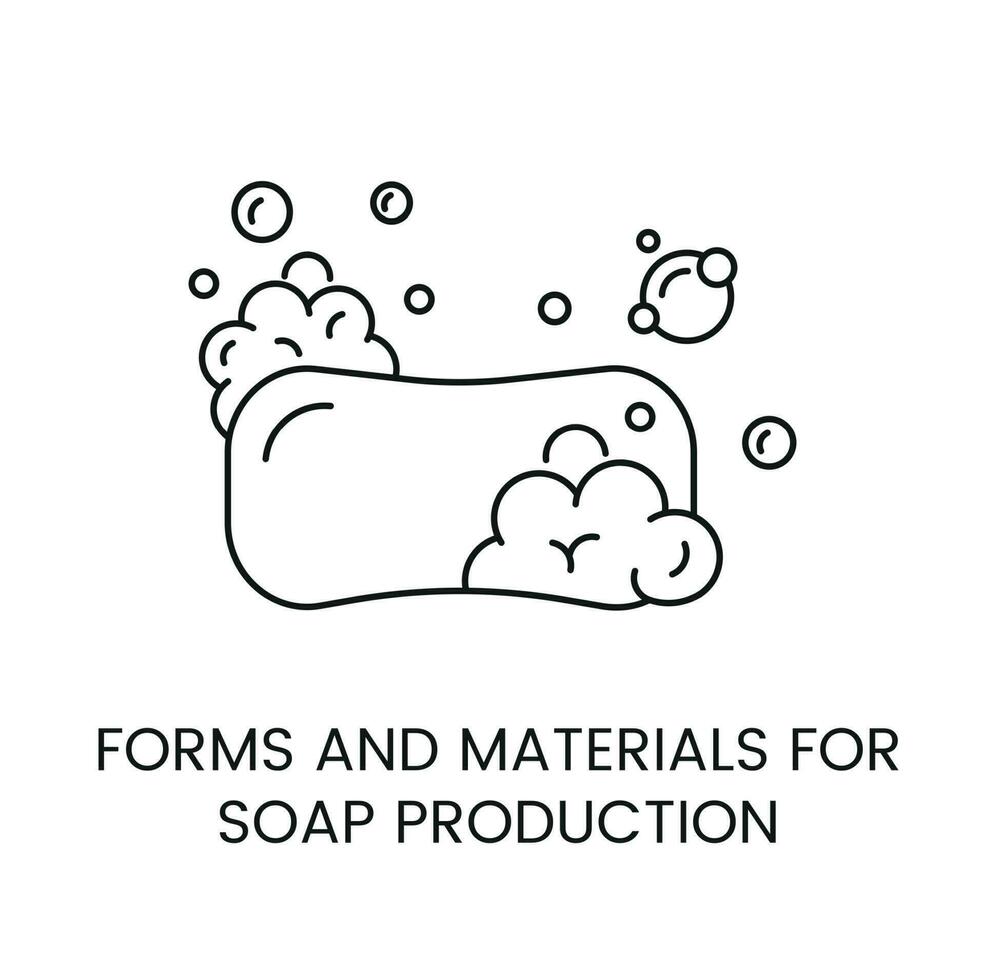 Soap molds and materials, soap making vector line icon.