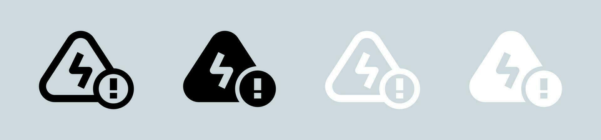 Voltage icon set in black and white. Electricity signs vector illustration.