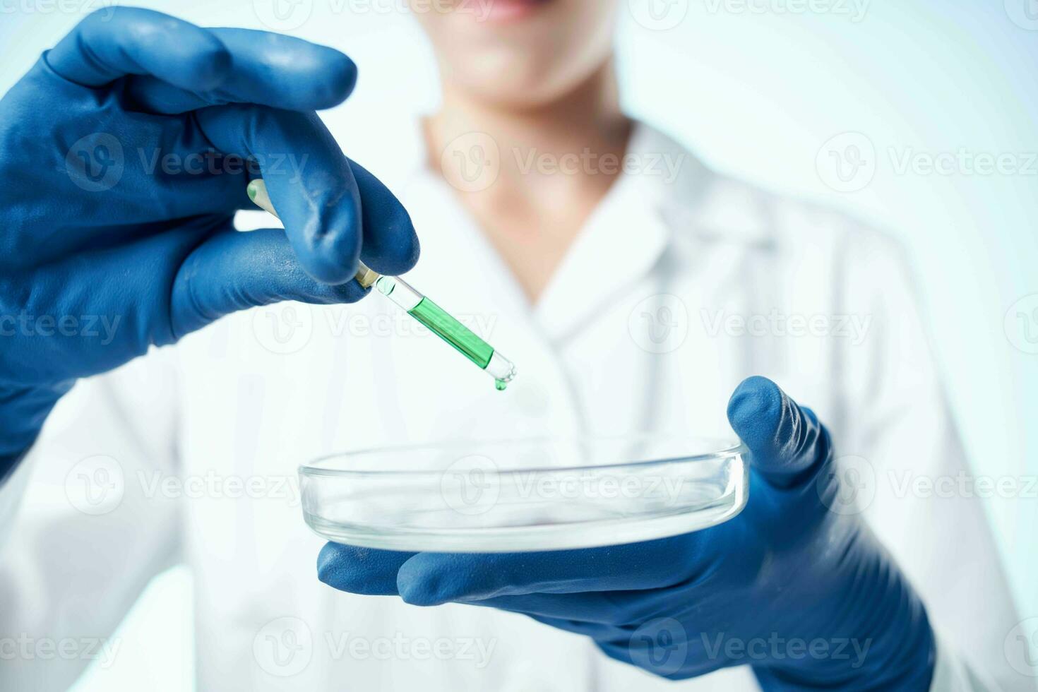 laboratory blue gloves chemical solution research biotechnology photo