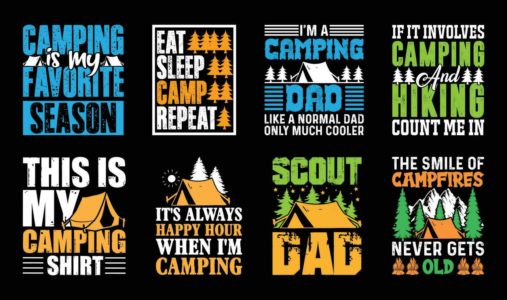 camping T shirt Design Bundle, Vector camping T shirt  design, camping shirt, camping, hiking, outdoor, typography T shirt design Collection