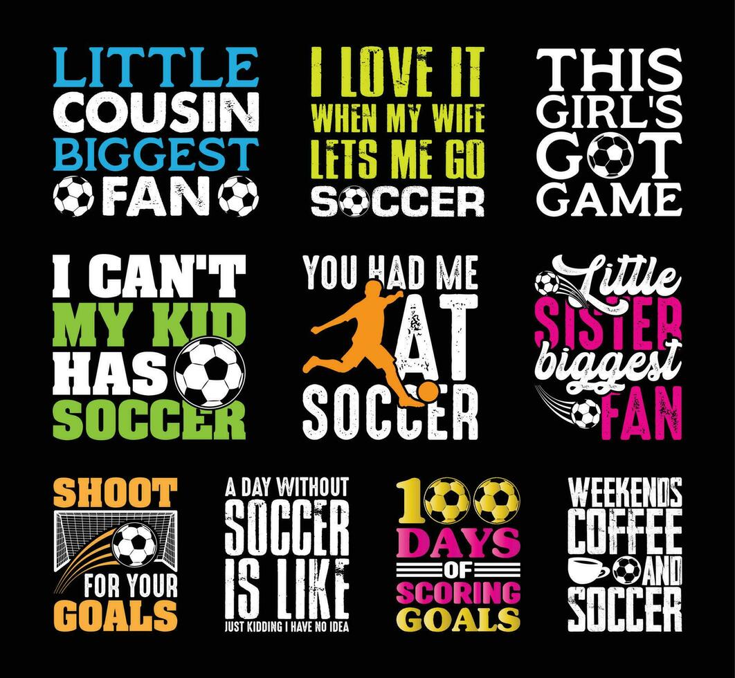 Soccer T shirt Design Bundle, vector Soccer T shirt  design, Football shirt, Soccer typography T shirt design Collection