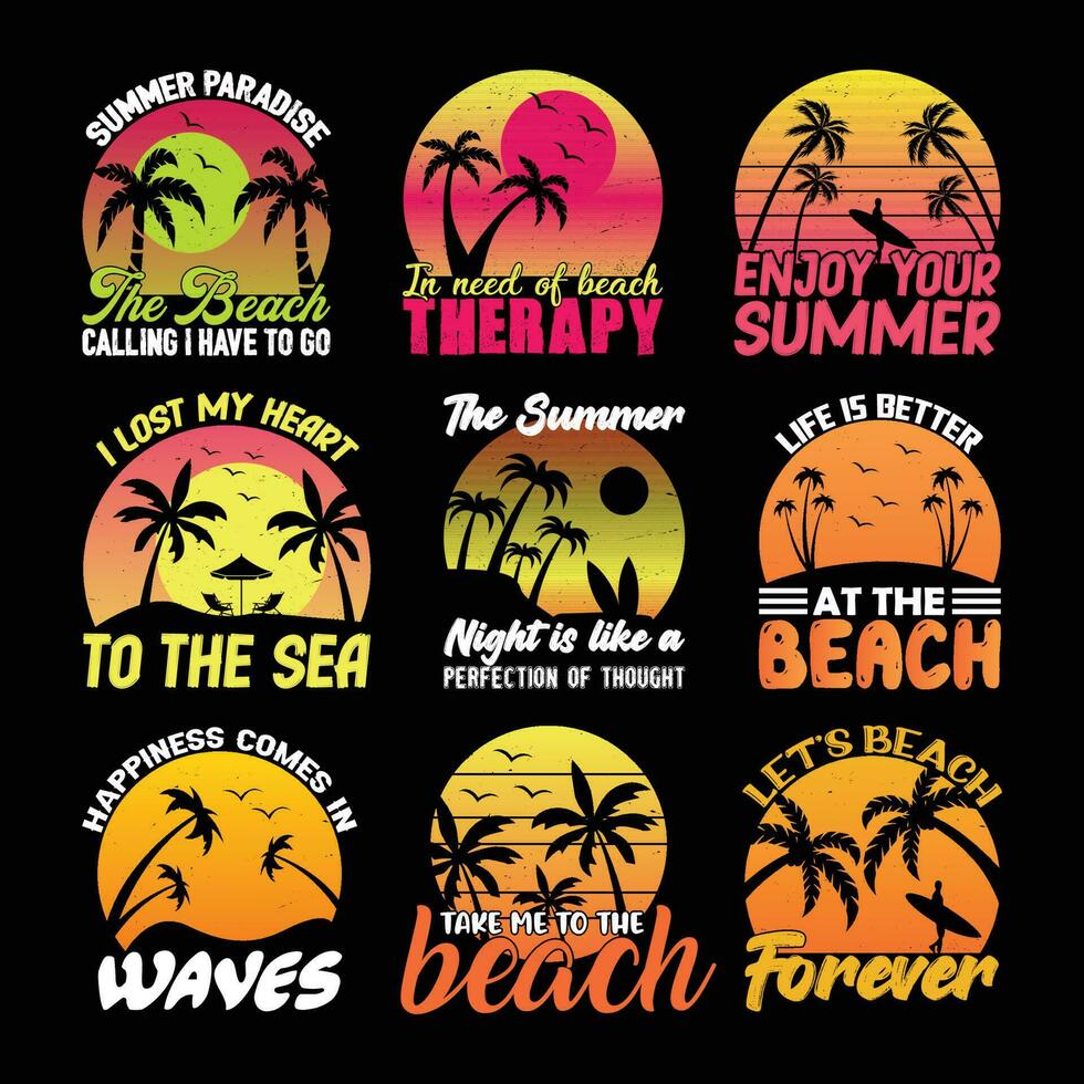 verano t camisa diseño manojo, Clásico verano t camisa diseño, playa camisa, verano tipografía t camisa diseño colección vector