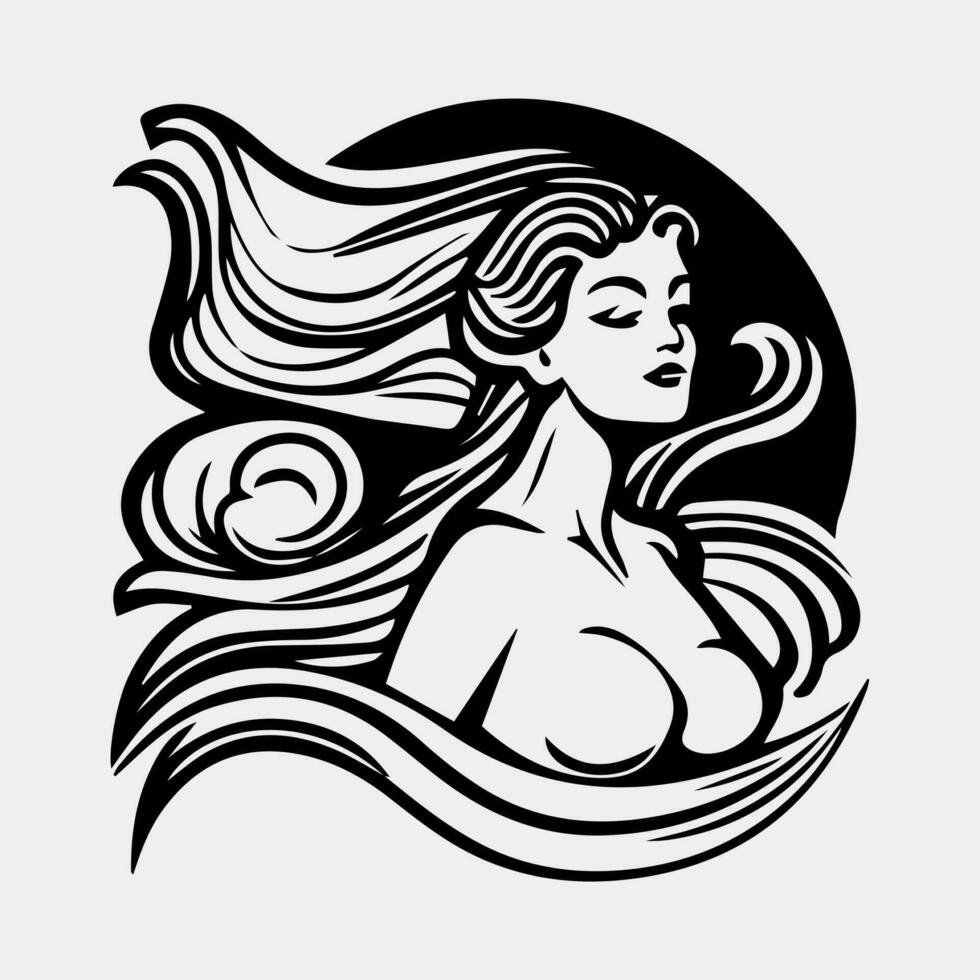 sirena logo diseño con silueta estilo. vector