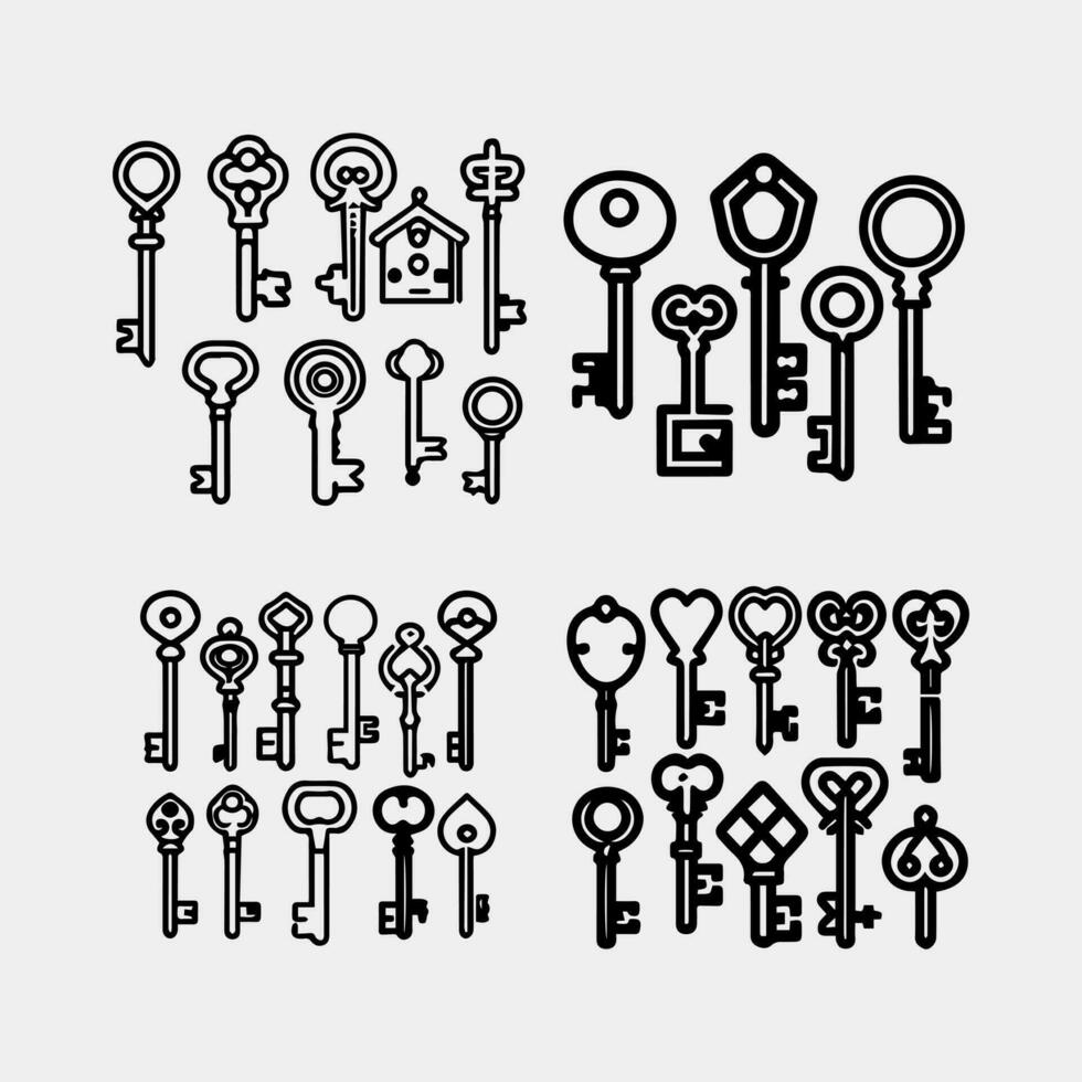 set of various keys isolated vector