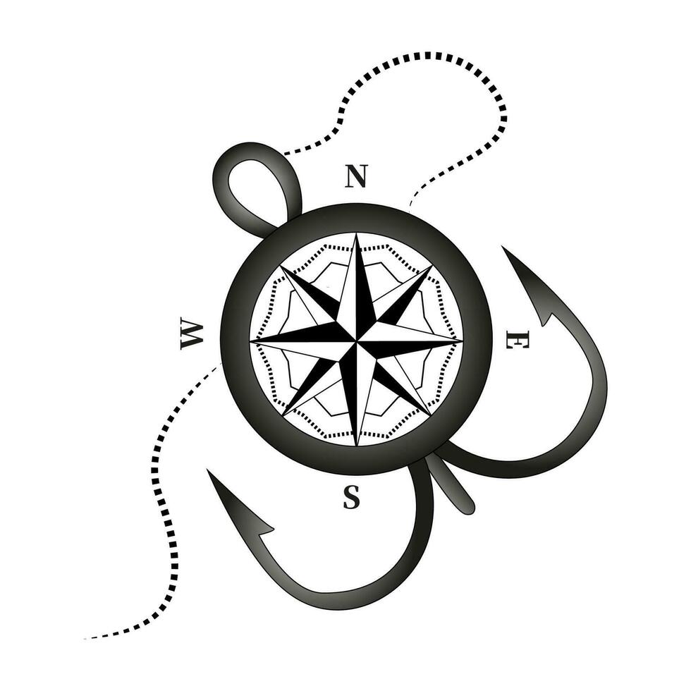 Vector image of a ship's compass and wind rose. Gyroscopic compass symbol. Marine theme.