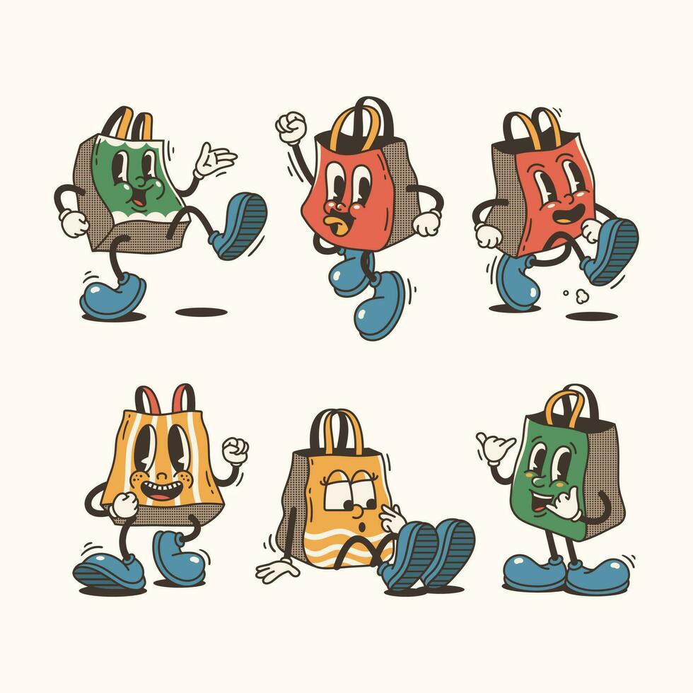 Versatile Paper Bag Character Set with Varied Poses and Expressions vector