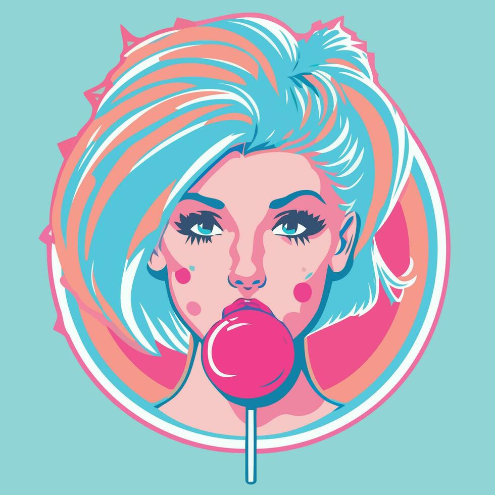 attractive white girl sucking a pink lollipop vector