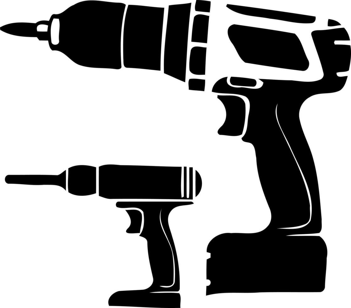 power tool drill screwdriver silhouette black and white vector