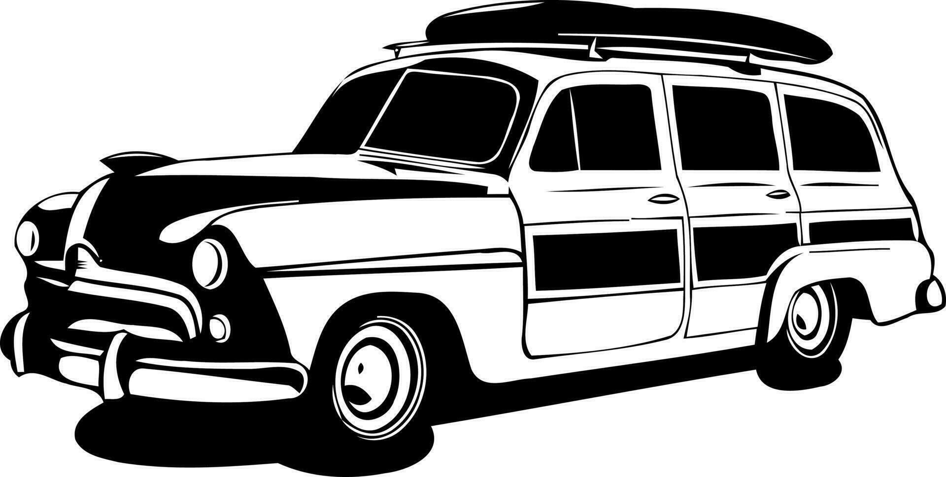 classic woodie car in black and white vector
