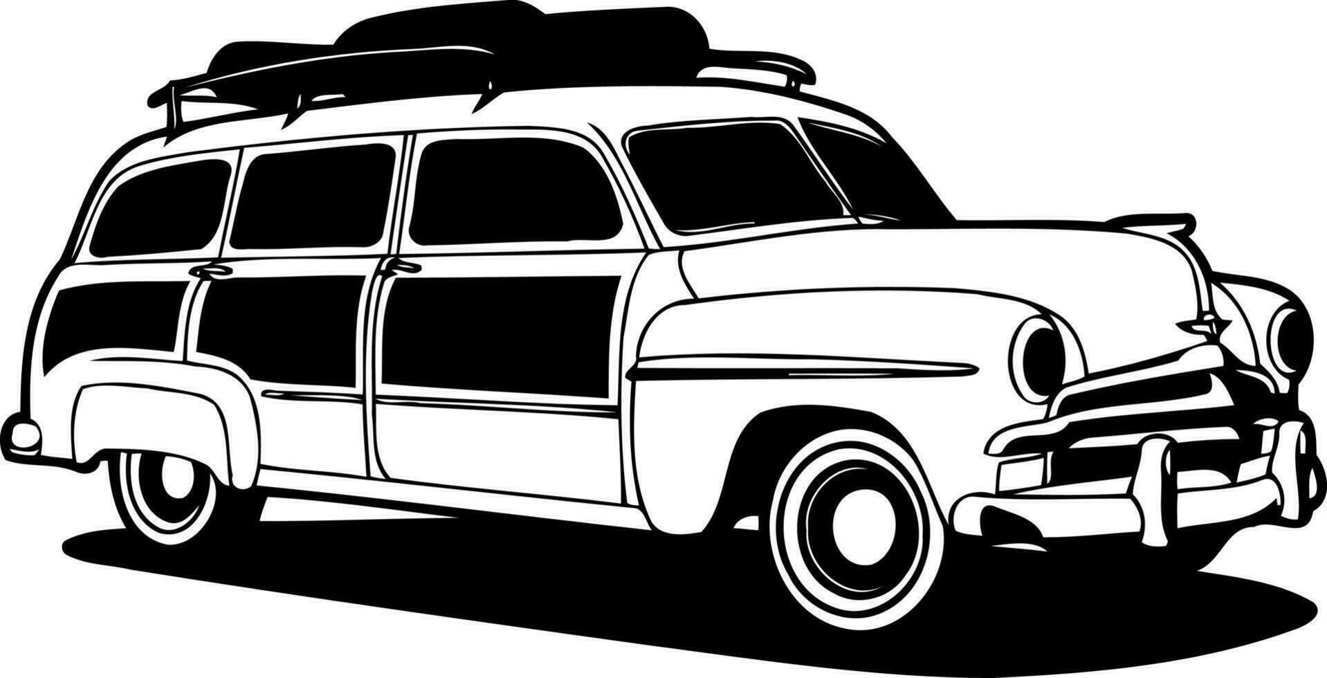 classic woodie car in black and white vector