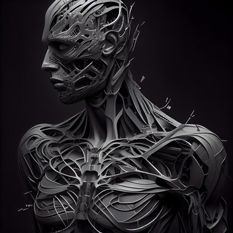 3D rendered Illustration of a female robot isolated on black., Image photo