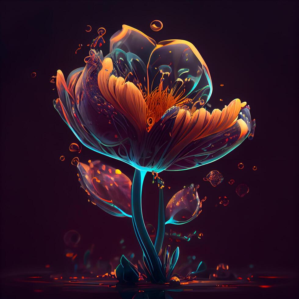 fantasía flor tulipán en negro antecedentes. 3d ilustración., ai generativo imagen foto