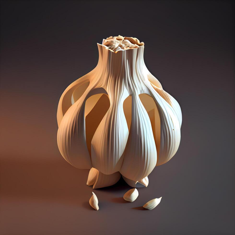 Garlic on a dark background. 3d rendering, 3d illustration., Image photo