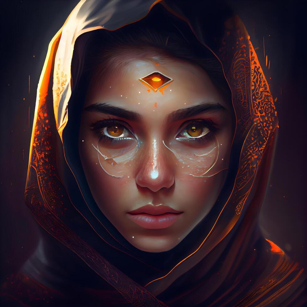 Portrait of beautiful young woman with face art on dark background., Ai ...