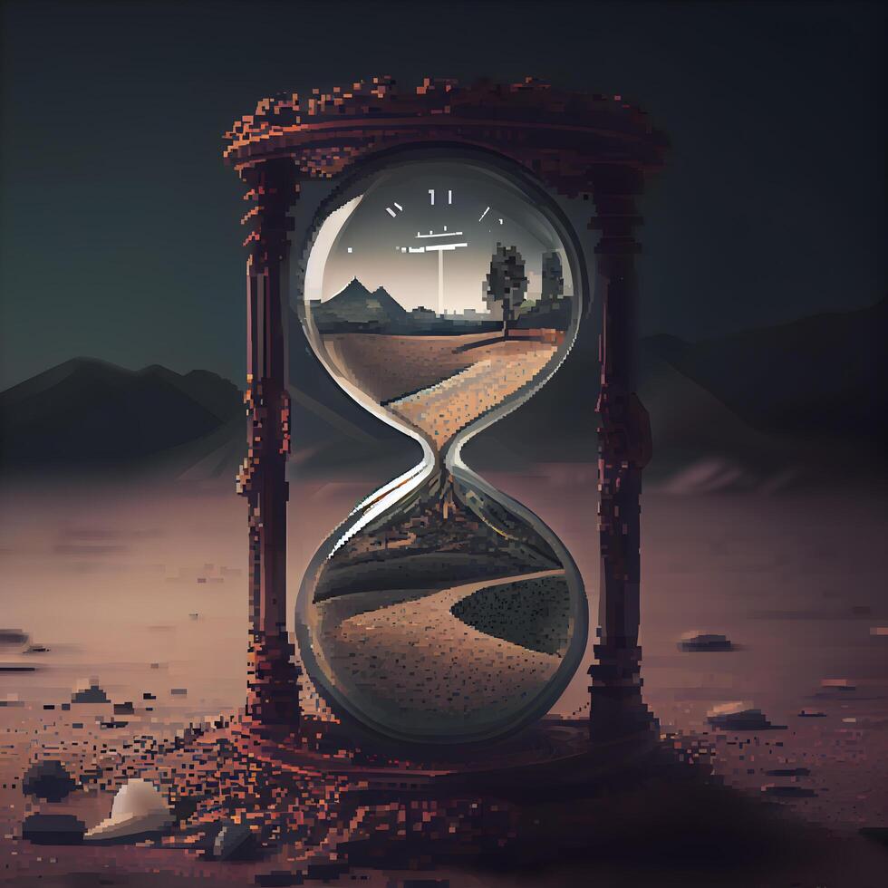 Hourglass with sand running through the time, 3d illustration., Image photo