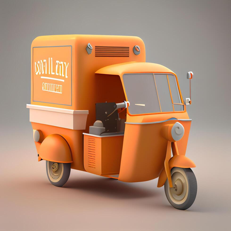 3d rendering of an orange truck isolated on a dark background., Image photo