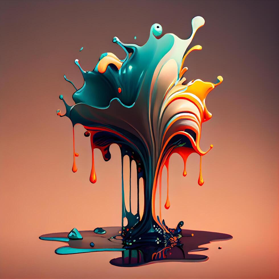 3d illustration of colorful paint splashes isolated on brown background., Image photo