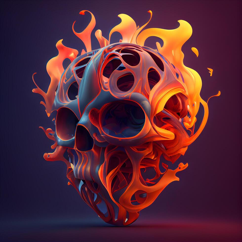 Abstract 3d human skull with fire inside. illustration. Eps 10, Image photo