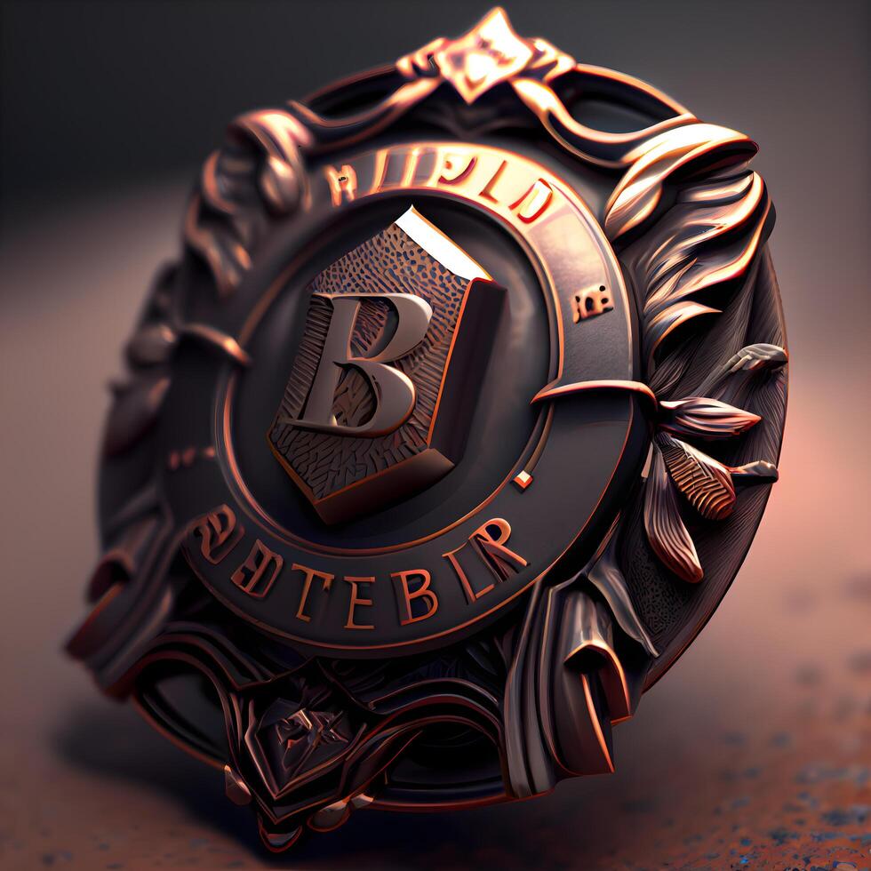 3D rendering of a badge with the letter B in the center., Image photo